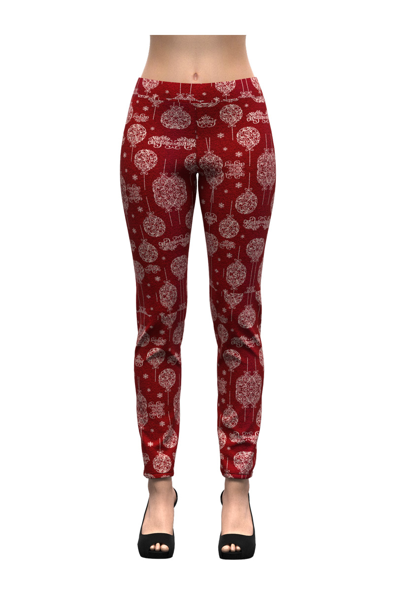 Peached Fleece Lined Printed Leggings, 234266-Red Combo