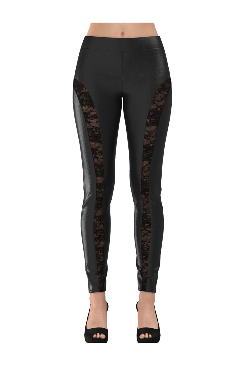 Lace Up and Mesh Design Yoga Pants - Black