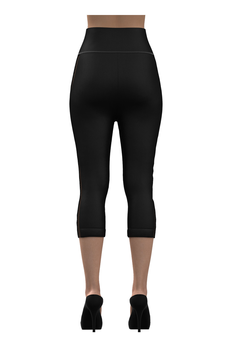 Mesh Side Panel Capri Yoga Pants - Black