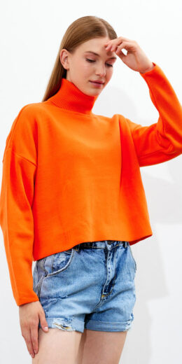 Turtleneck Oversized Sweater - Orange