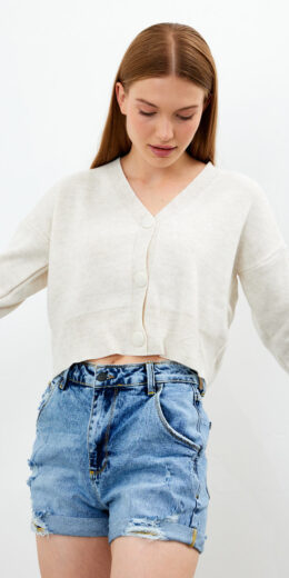 Chunky Striped Oversized Cropped Sweater - White