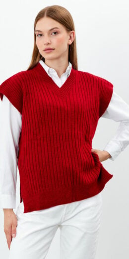 Solid Color Sweater Vest Ribbed - Red