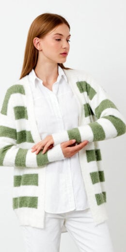 Soft Chunky Striped Knit Cardigan - Green
