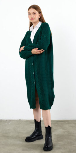 Maxi Length Knit Cardigan - Green