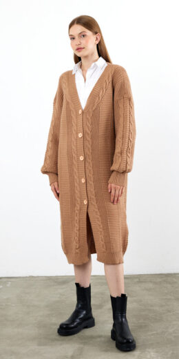 Maxi Length Knit Cardigan - L.Brown