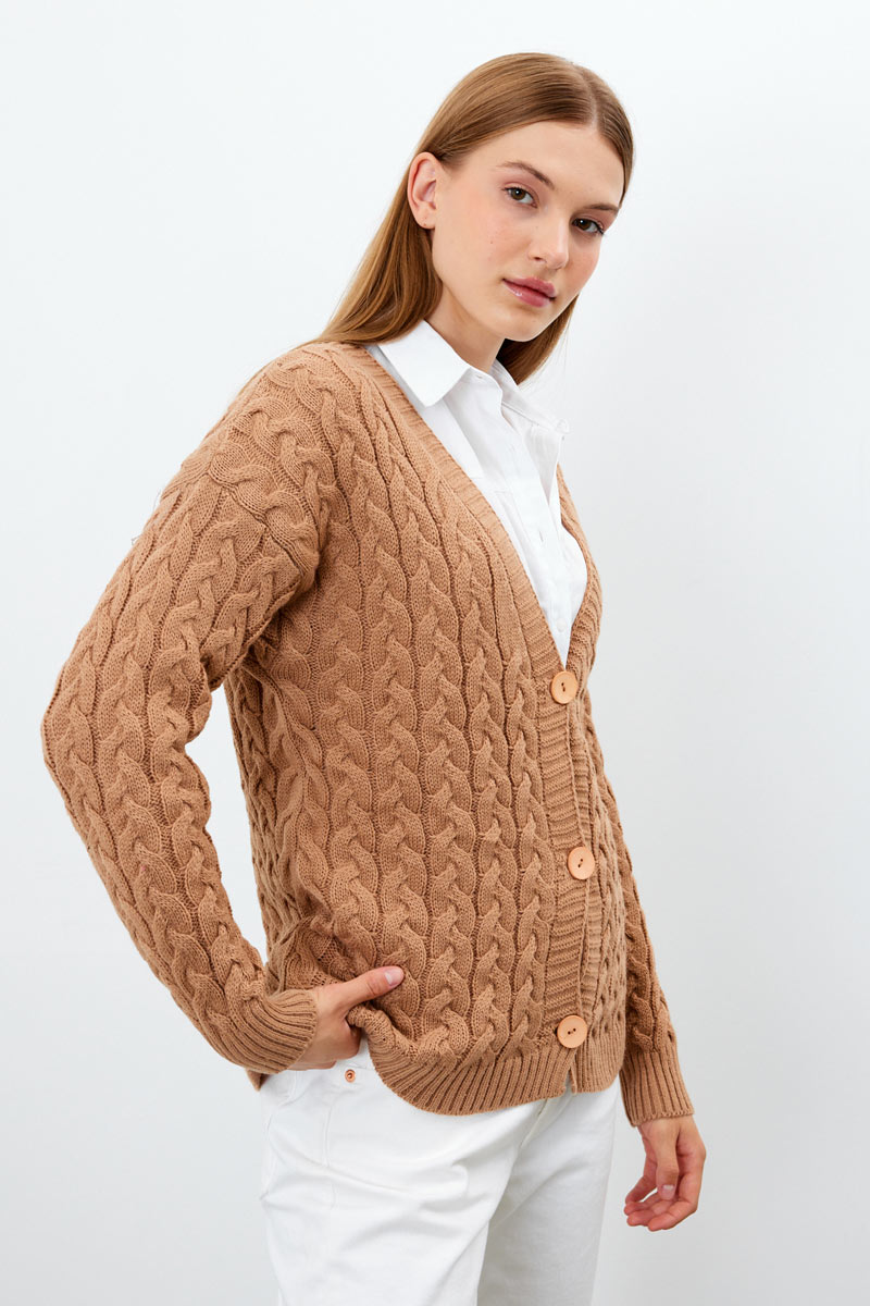 Short Cardigan Solid Textured - L.Brown