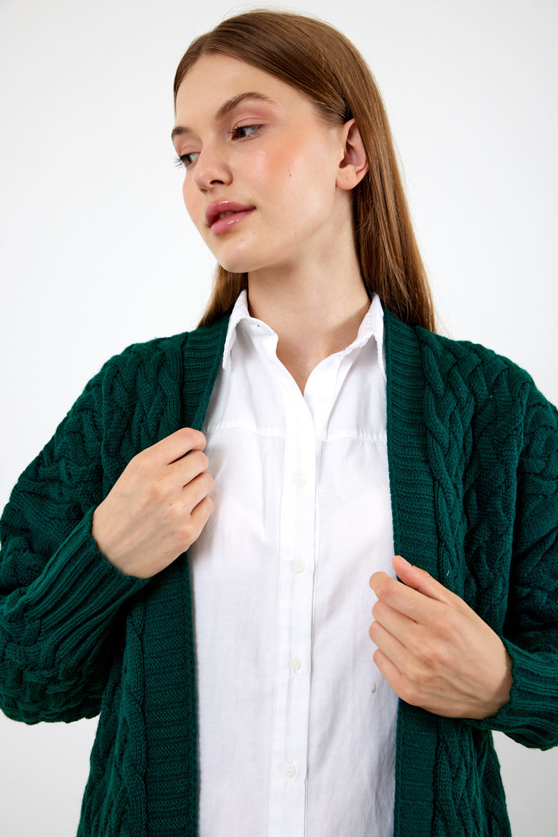Maxi Length Knit Cardigan - Green