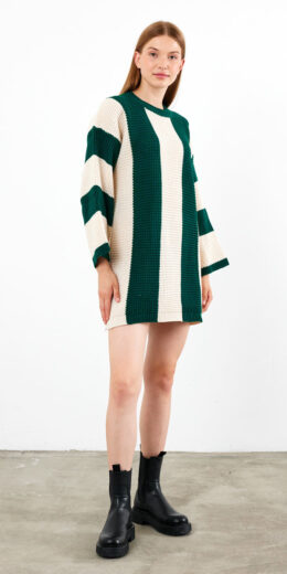 Striped Sweaterlike Dress / Knit Tunic - Green