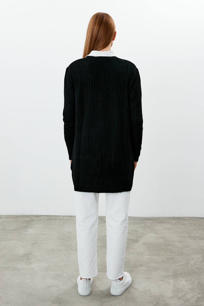 Soft Solid Mid Length Knit Cardigan - Black