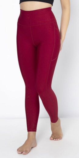 Ultra-Thick High Waisted 7/8 Leggings with Pockets Tummy Control Activewear Perfect for Yoga, Workout, Gym, Athletic - Burgundy